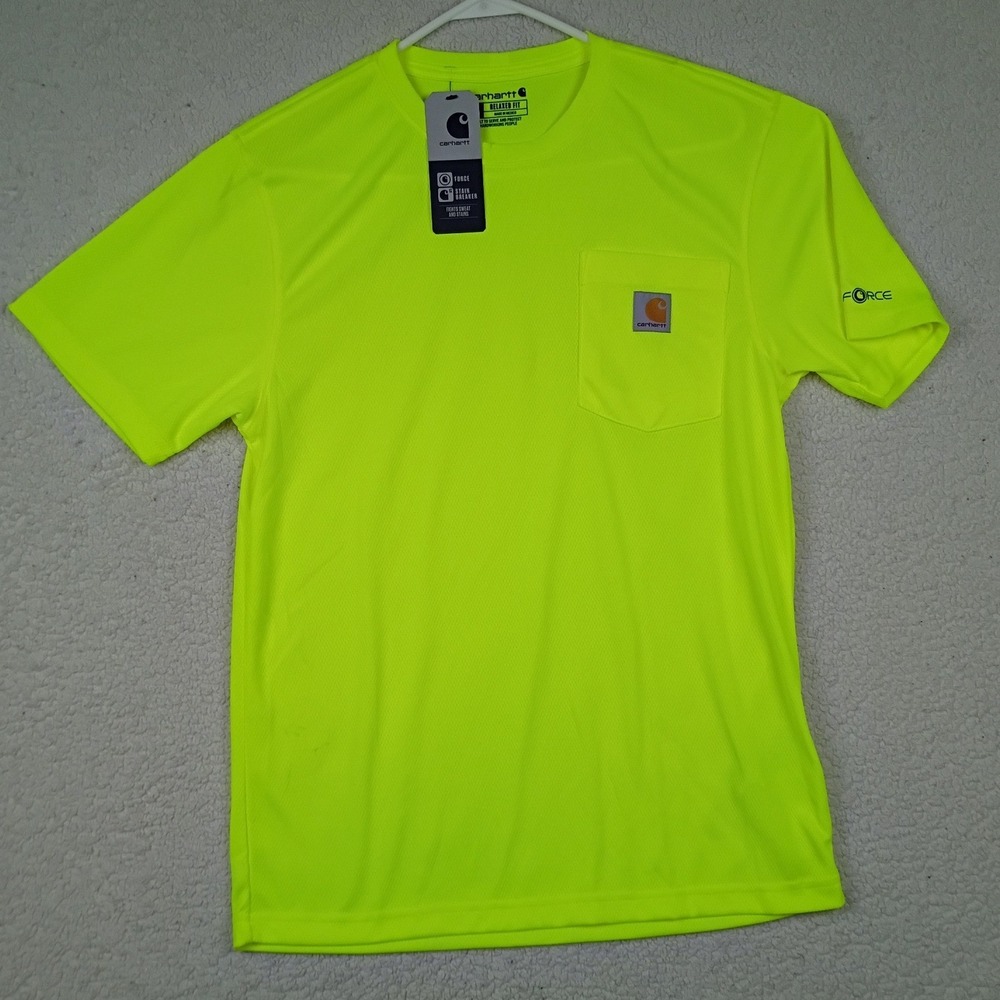 Carhartt Pocket T-Shirt Mens Small Neon Yellow Force Relaxed Fit Lightweight
